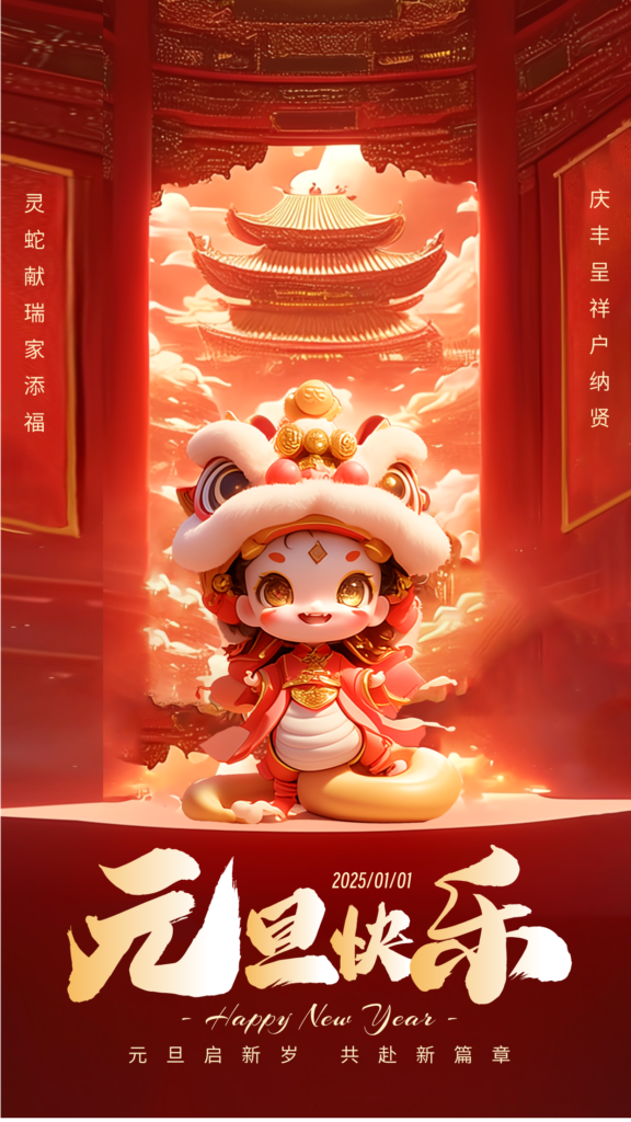 祥蛇贺岁舞翩翩,庆丰化纤送福绵。丝缕编织吉祥意,愿君蛇年乐无边。