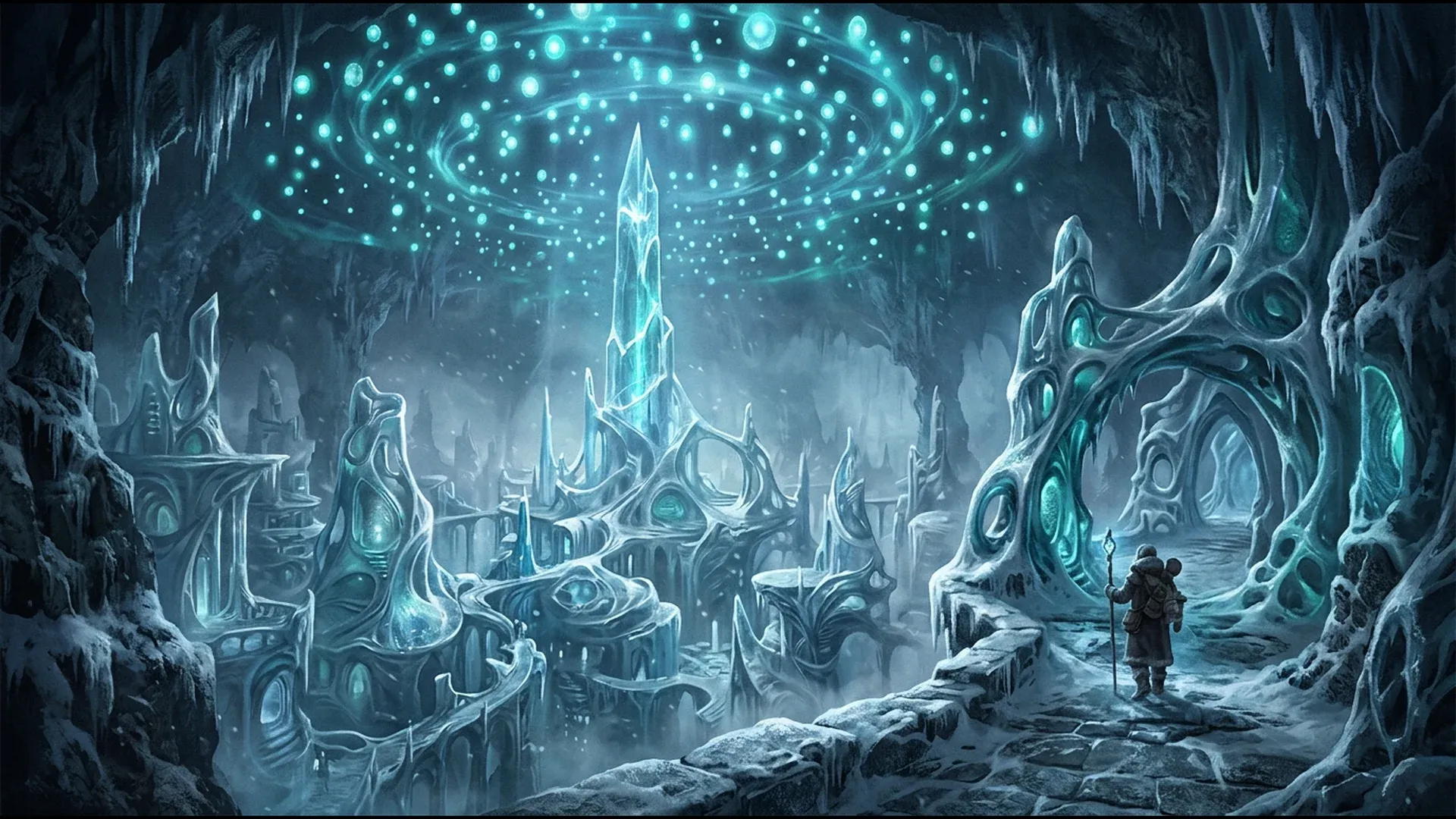 大雪覆盖的无名之城遗迹全景